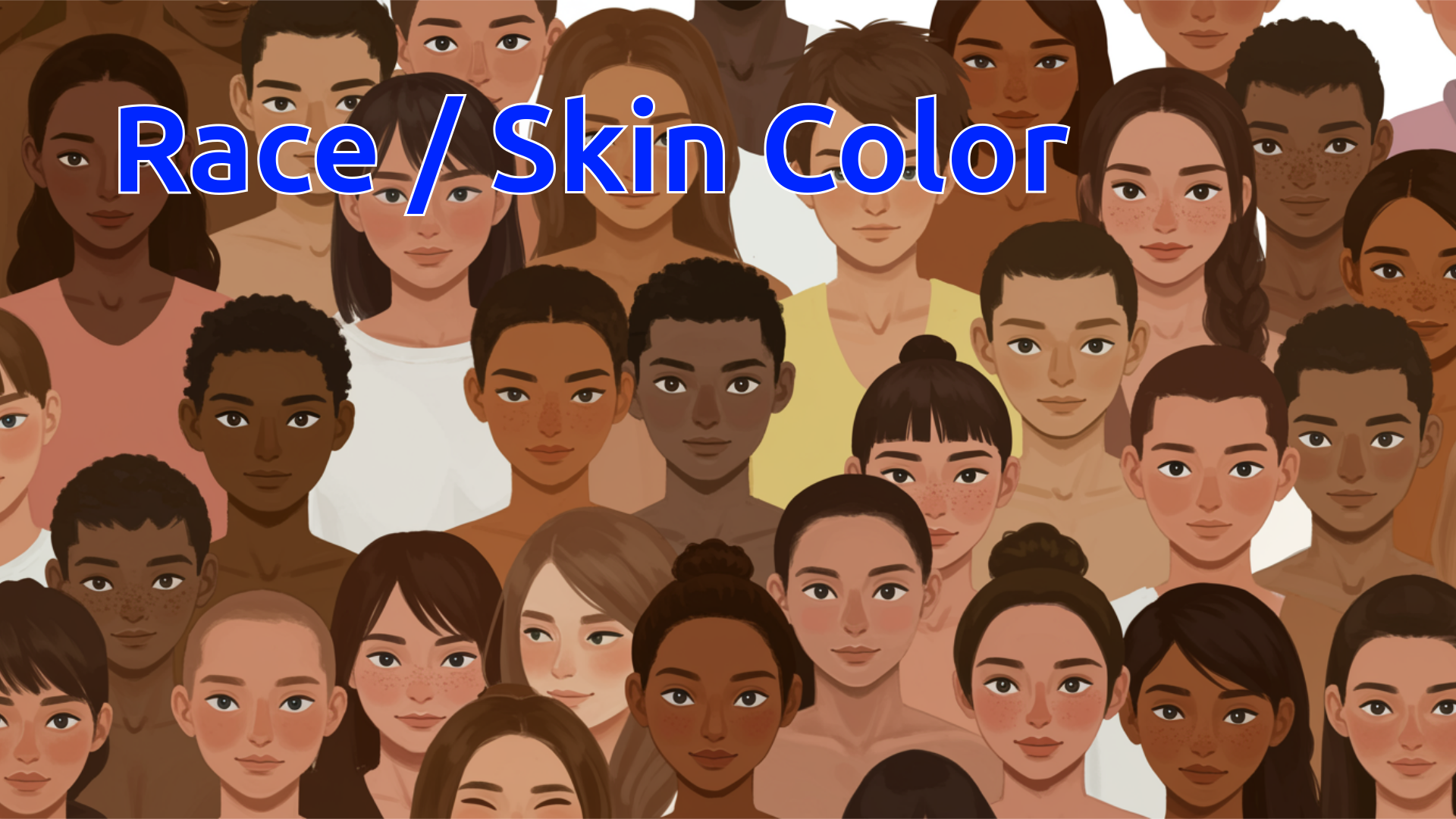 An illustration of many young people with many skin colors.