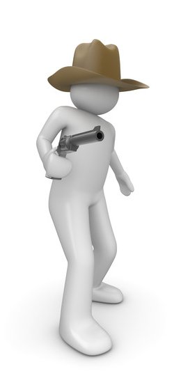 An illustration of a cowboy holding a gun