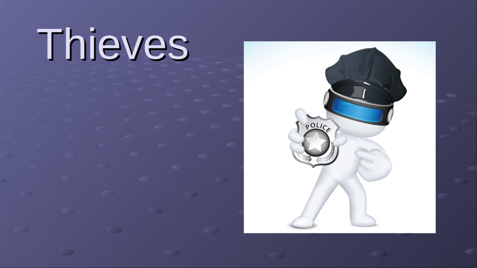 An illustration of a blocking the way and pointing to his badge.