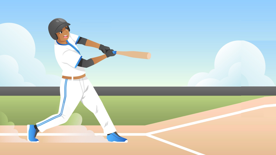 A batter standing at the plate has just swung at a pitch.