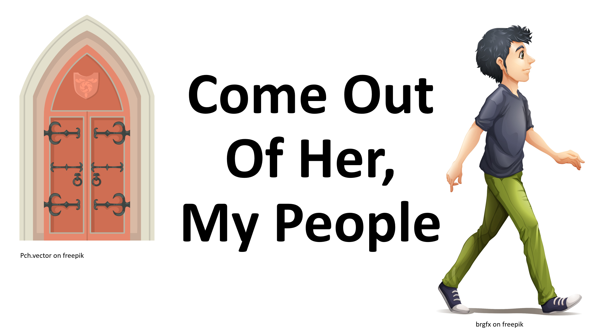 A young man walks past the doors of a church