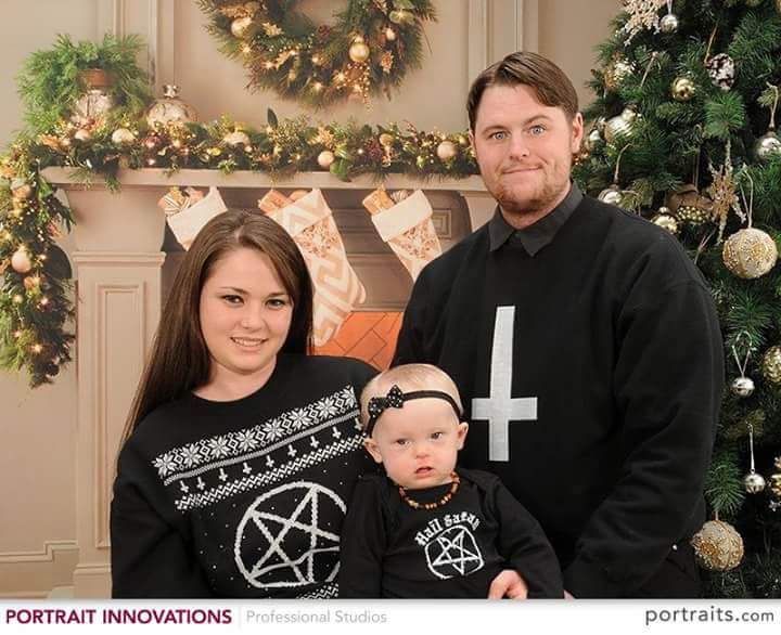 Satanist Family celebrating Christmas