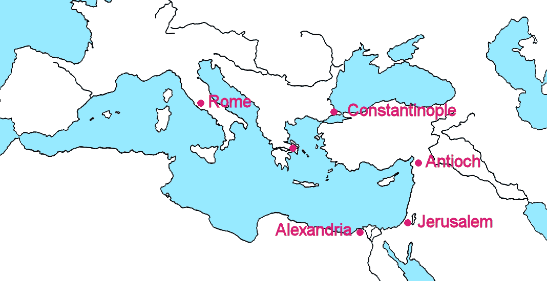 A map of Europe showing the central city of each See